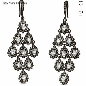 Cubic Zirconia & Crystal Tiered Drop Earrings in Hematite Gray Plated Brass